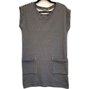 Athleta Striped T Shirt Dress S Cap Sleeve Patch Pocket Cotton Blend Athleisure